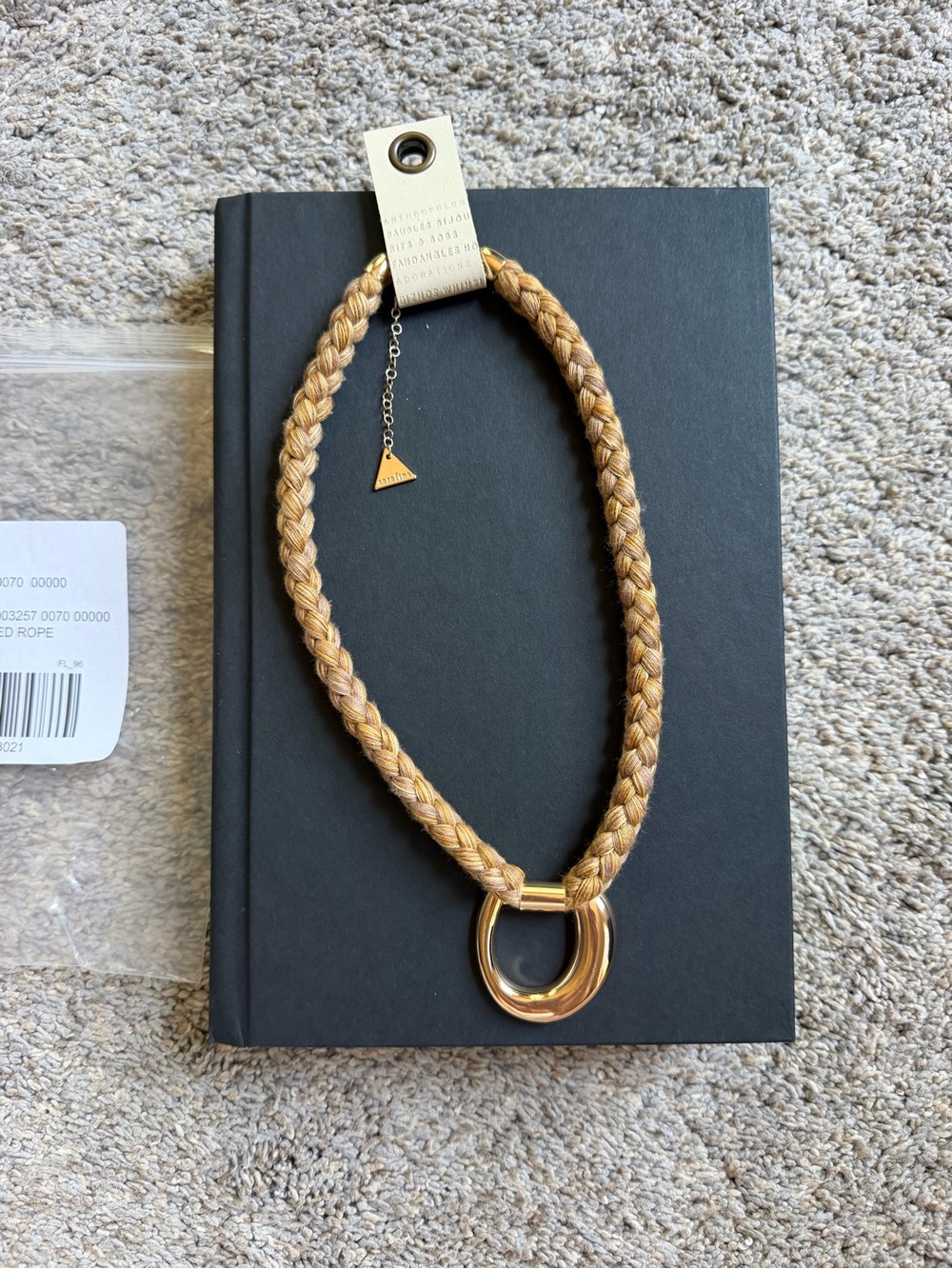 NWT Anthropologie Braided Rope Necklace with Gold Pendant - Picture 4 of 10